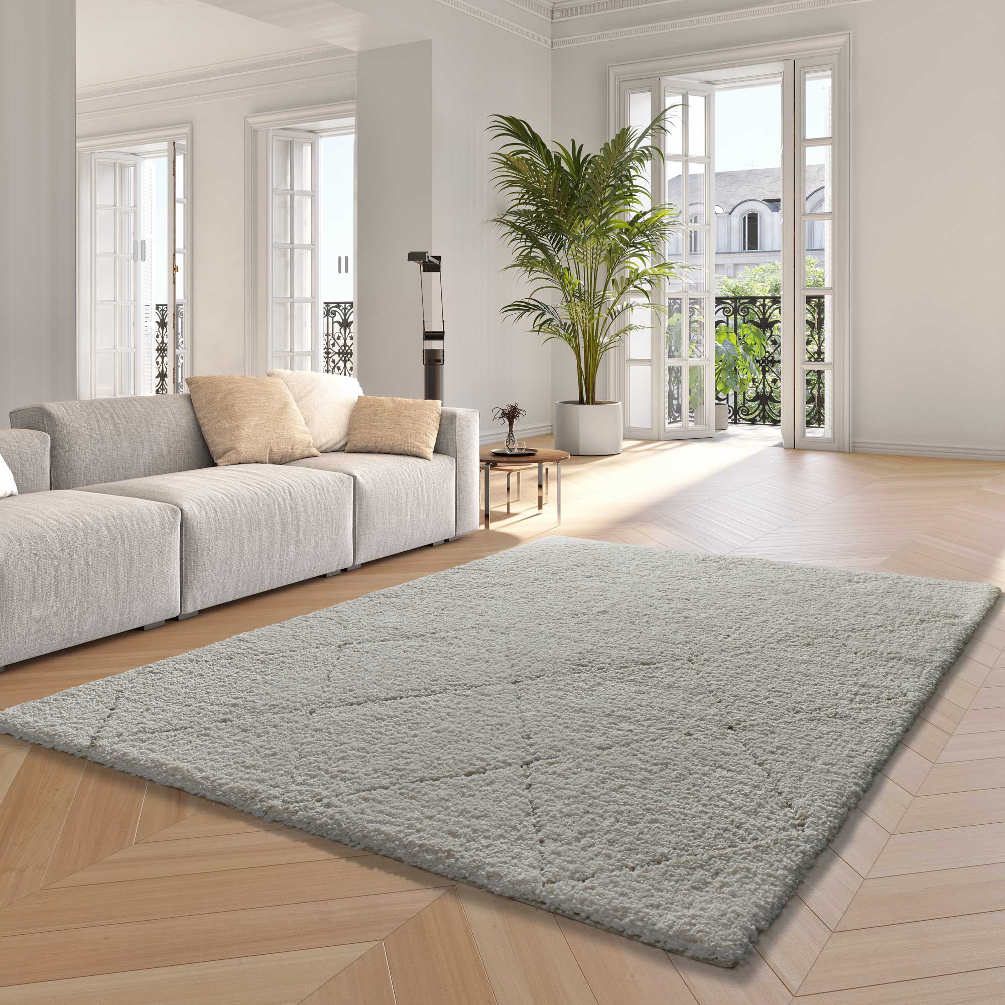 Atticgo Alfombra shaggy estilo escandinavo Atesa 80260 Blanco ambiente