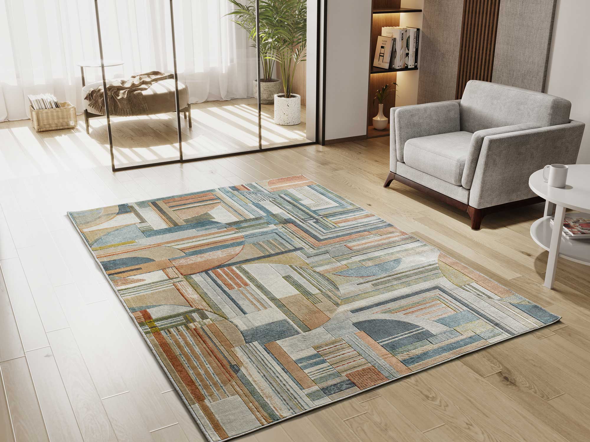 Atticgo Alfombra geométrica en viscosa Bleik 22 Multicolor  ambiente