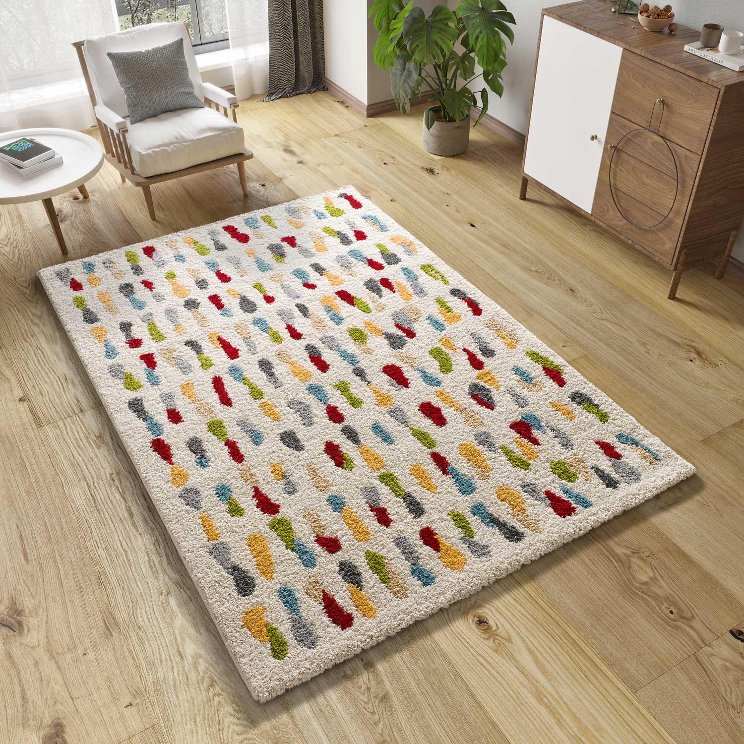 Atticgo Alfombra Shaggy Geométrica Bremen 8822 Multicolor Alfombra salón