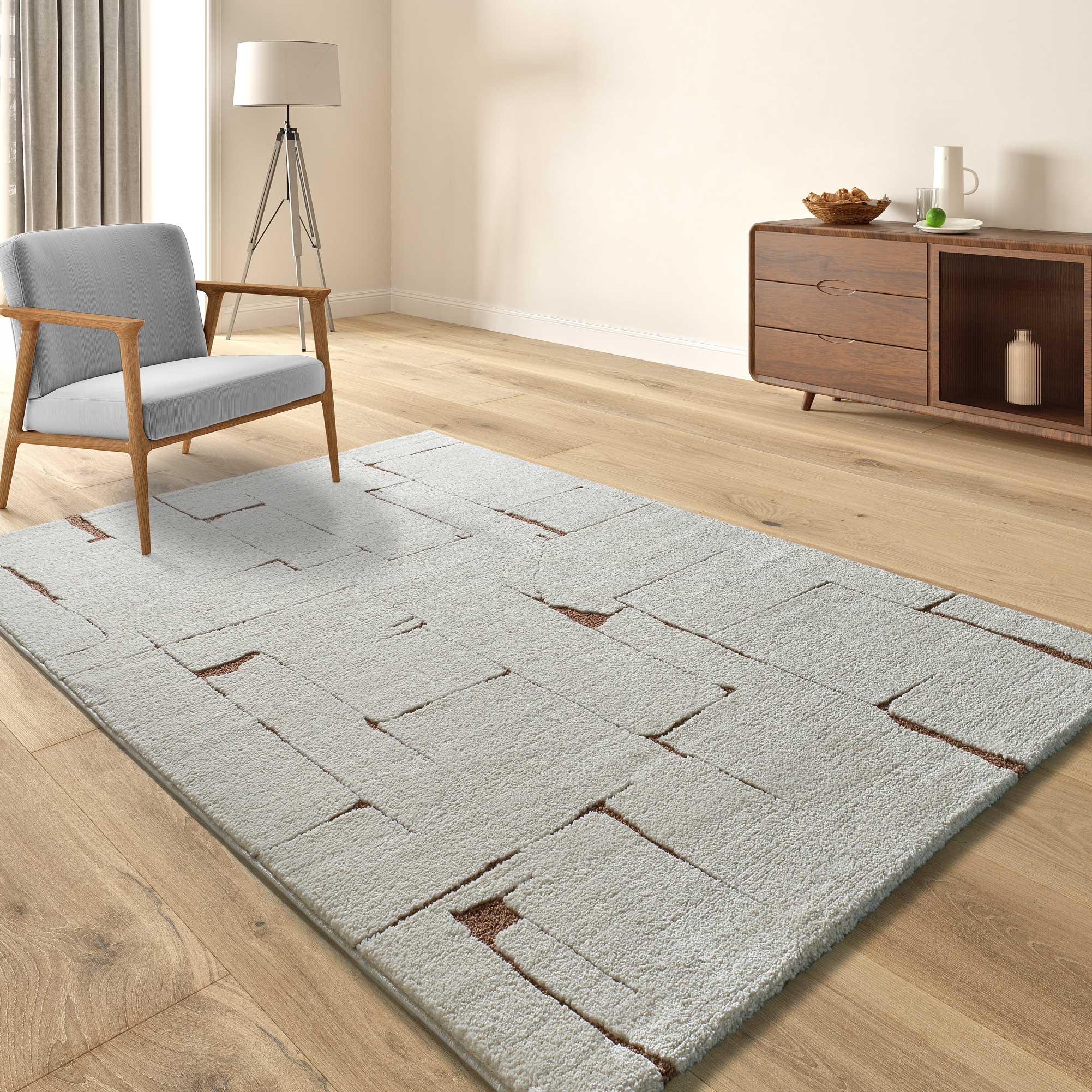 Atticgo Alfombra de estilo escandinavo Candela 2309 Crema ambiente