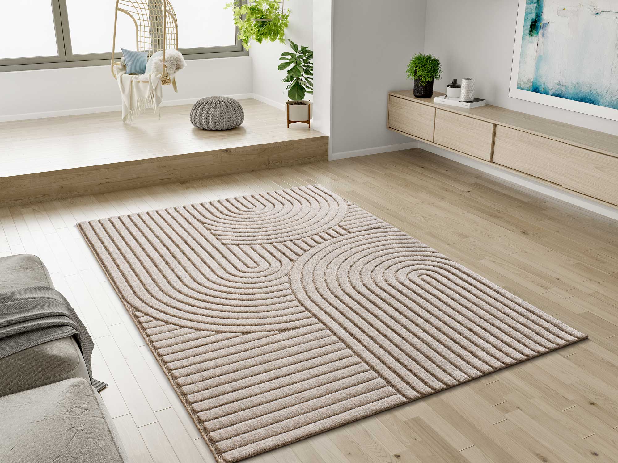 Atticgo Alfombra diseño geométrico en relieve DIENA 40424 Blanco ambiente