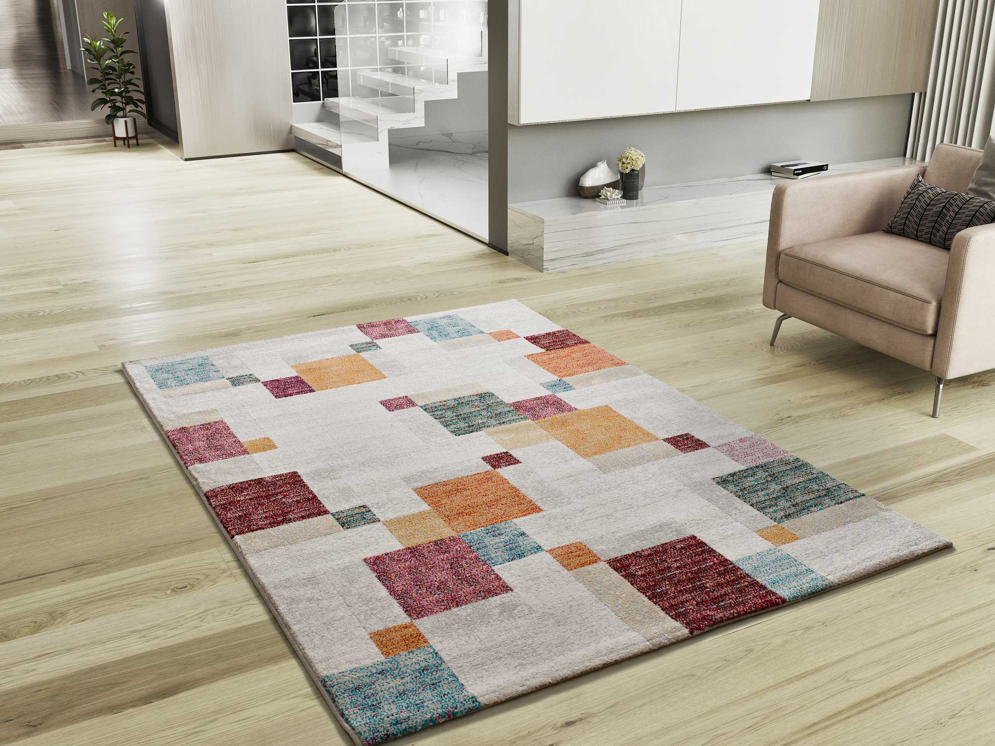 Atticgo Alfombra geométrica Eider 16791 Multicolor ambiente