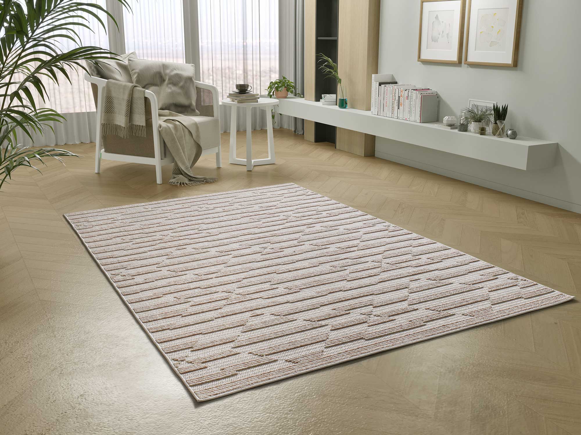 Atticgo Alfombra con relieve de estilo étnico ELEMENT 8938 Beige ambiente