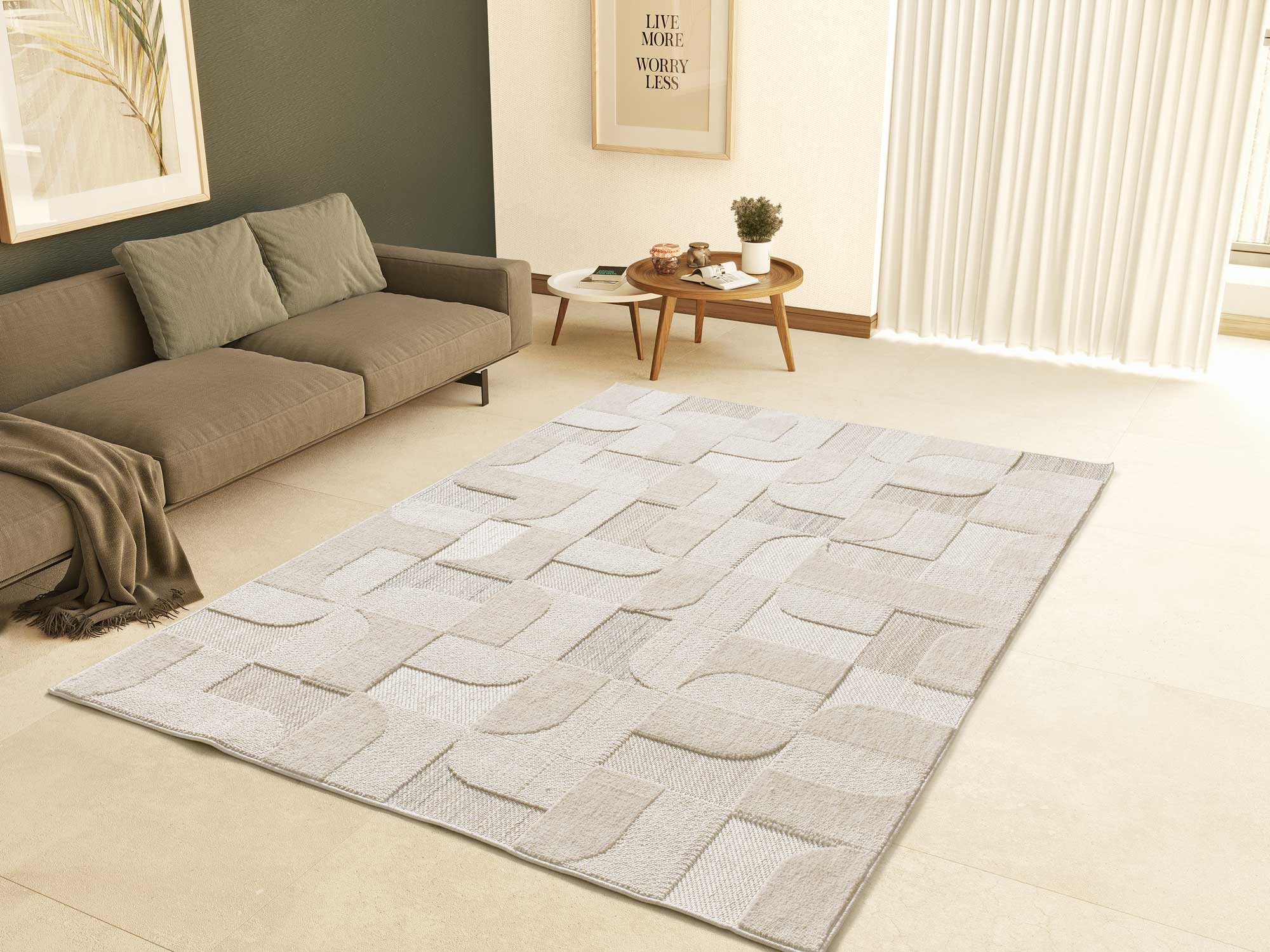 Atticgo Alfombra con relieve de estilo étnico ELEMENT 9375 Beige ambiente