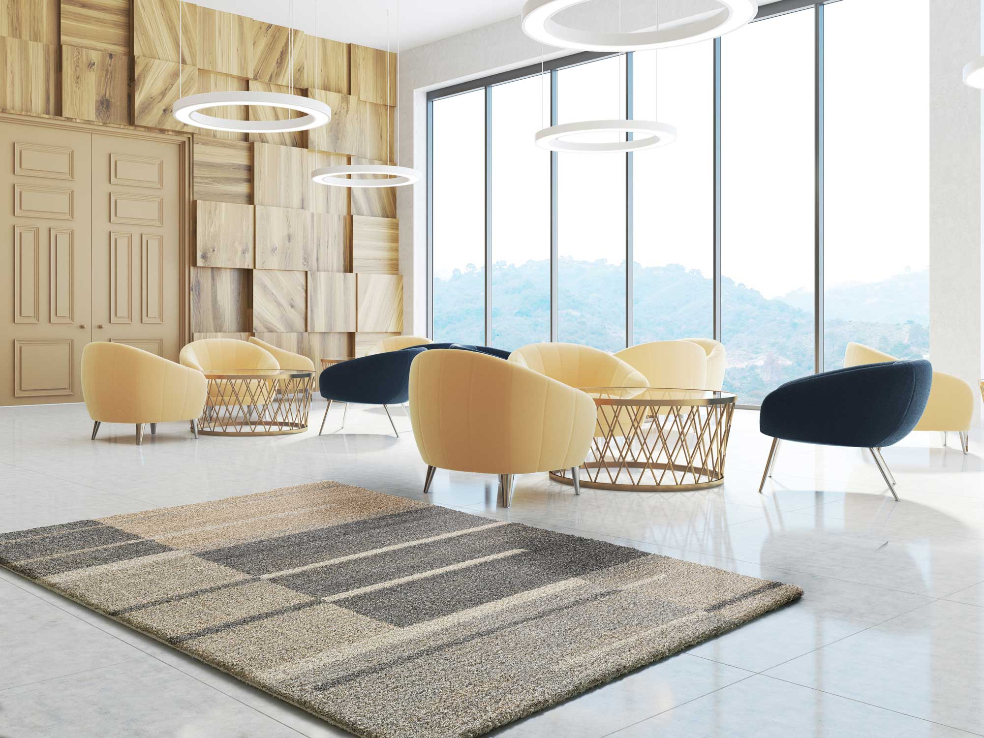 Atticgo Alfombra geométrica de pelo largo Irati 8714 Beige ambiente