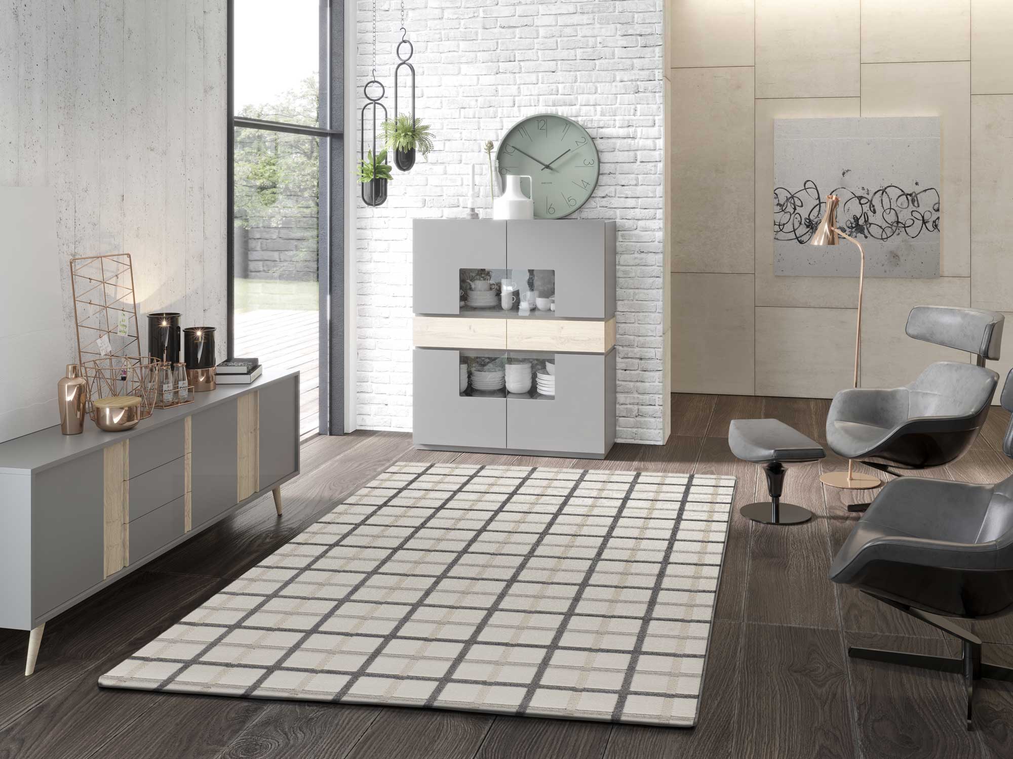 Atticgo Alfombra a cuadros con relieve Karisma 12750 Gris ambiente