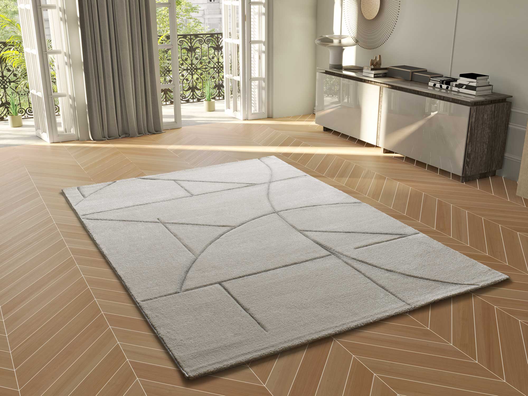 Atticgo Alfombra geométrica a trazos Lena 40315 Crema ambiente