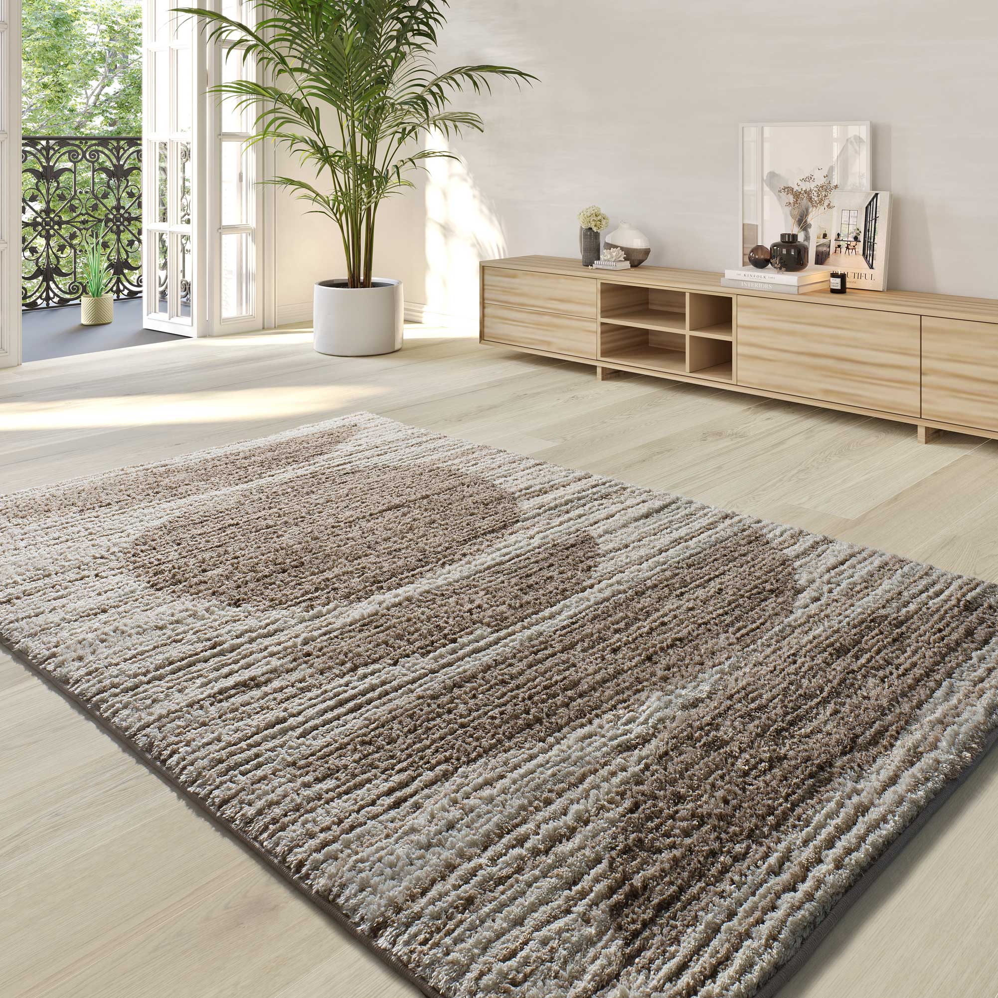 Atticgo Alfombra estilo escandinavo, reciclada y con relieve Lima 3502 Beige ambietne