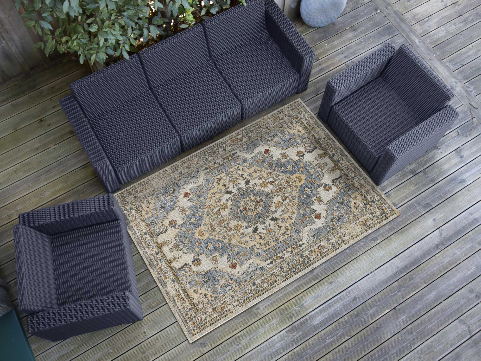 Atticgo Alfombra vintage de exterior Luna 54552 Azul ambiente