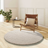 Norge 8507 White Round Shaggy Plain Rug