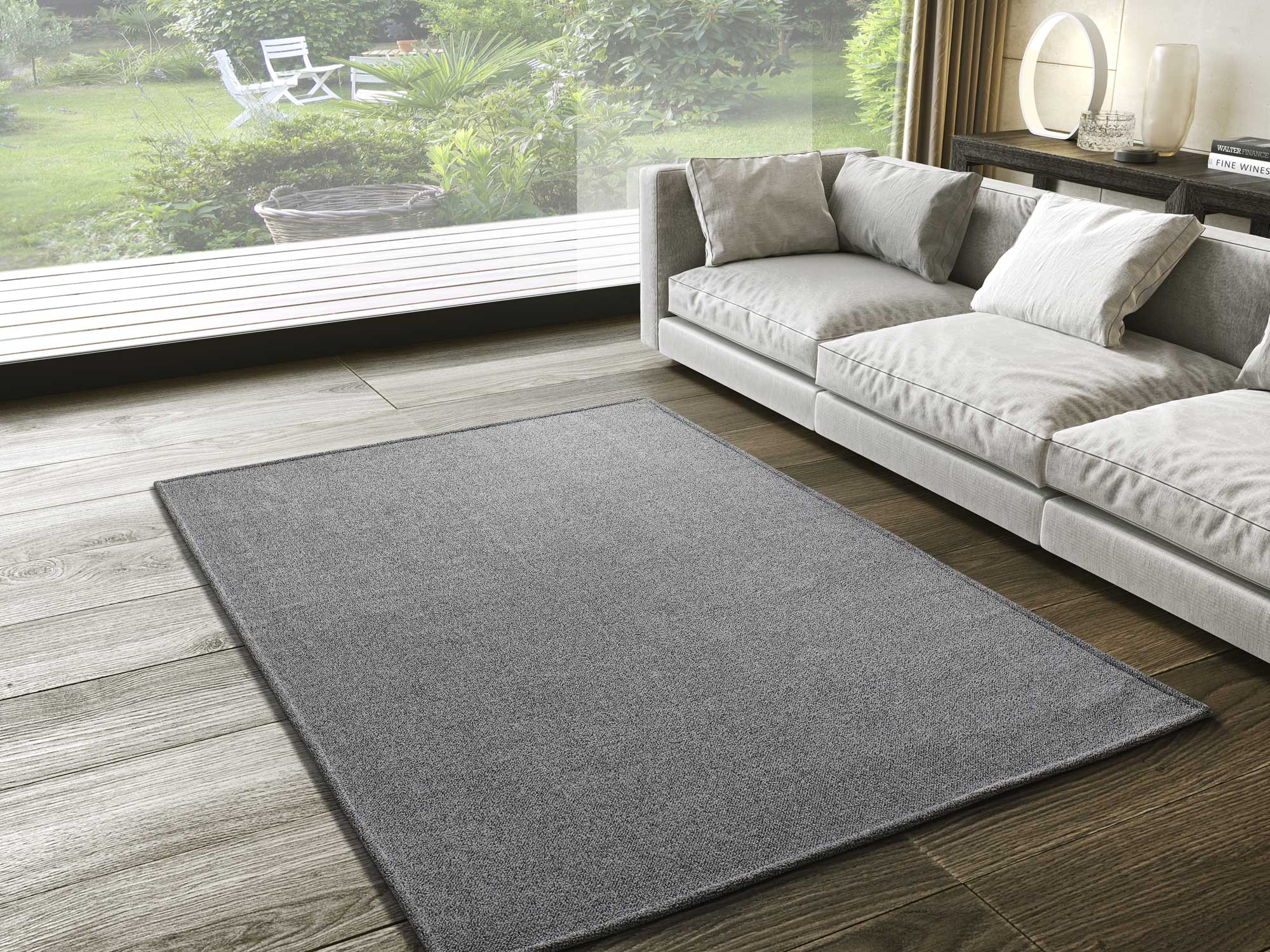 Atticgo Alfombra Saffi Liso Gris ambiente