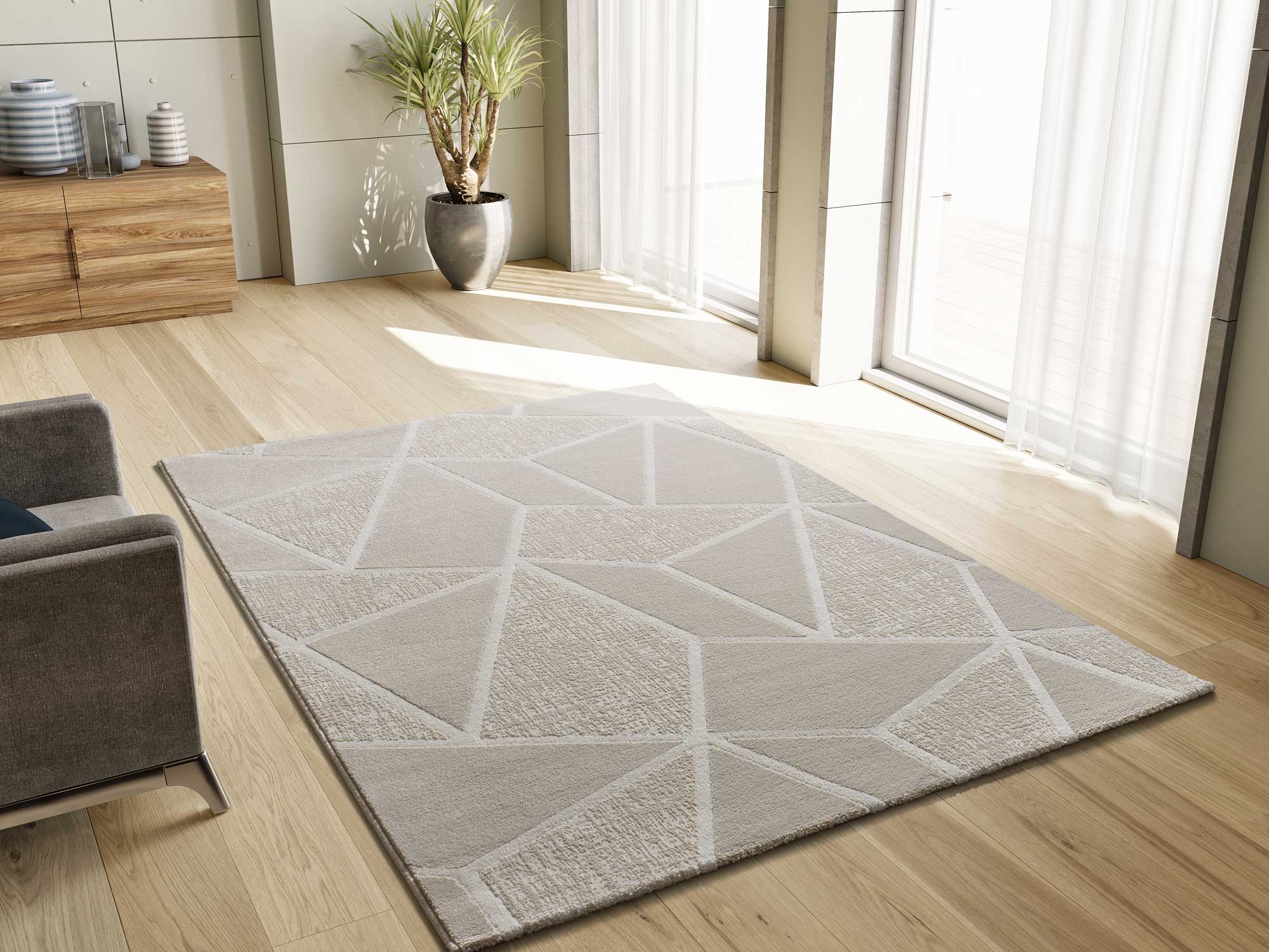 Atticgo Alfombra geométrica con relieve Sensation 12753 Blanco ambiente