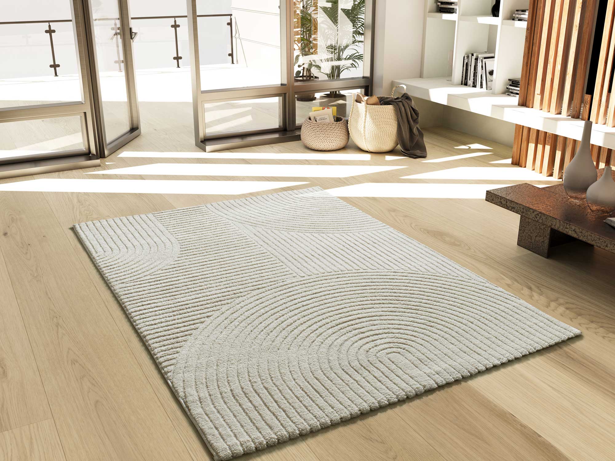 Atticgo Alfombra con relieve y diseño geométrico Verona 2252 Crema ambiente