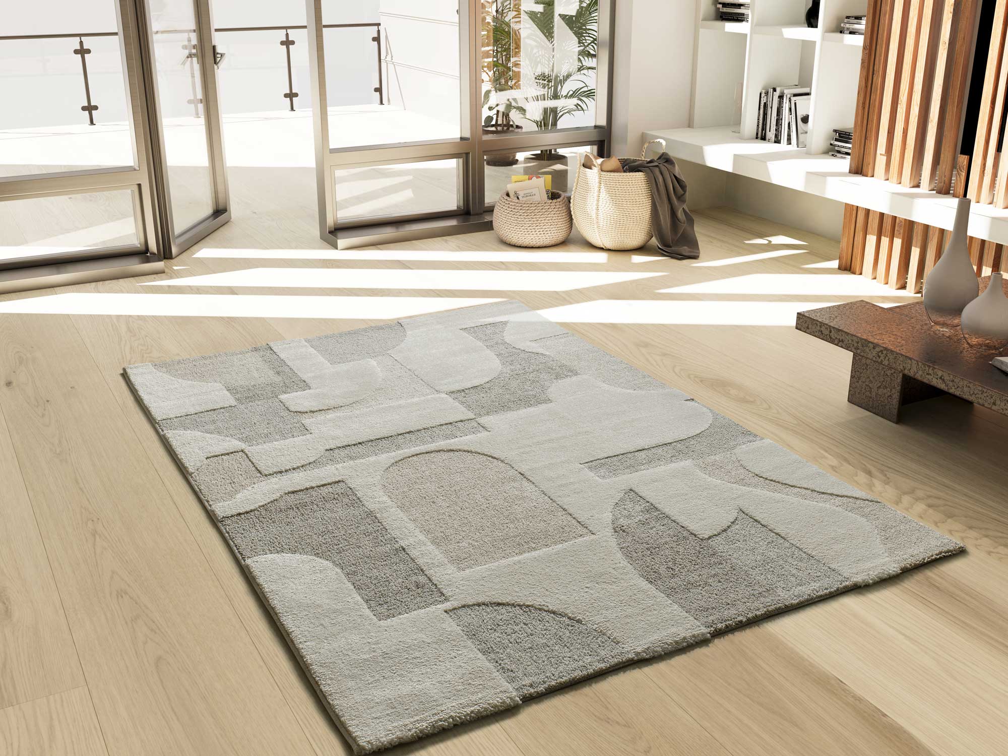 Atticgo Alfombra geométrica con relieve Verona 2260 Crema ambiente