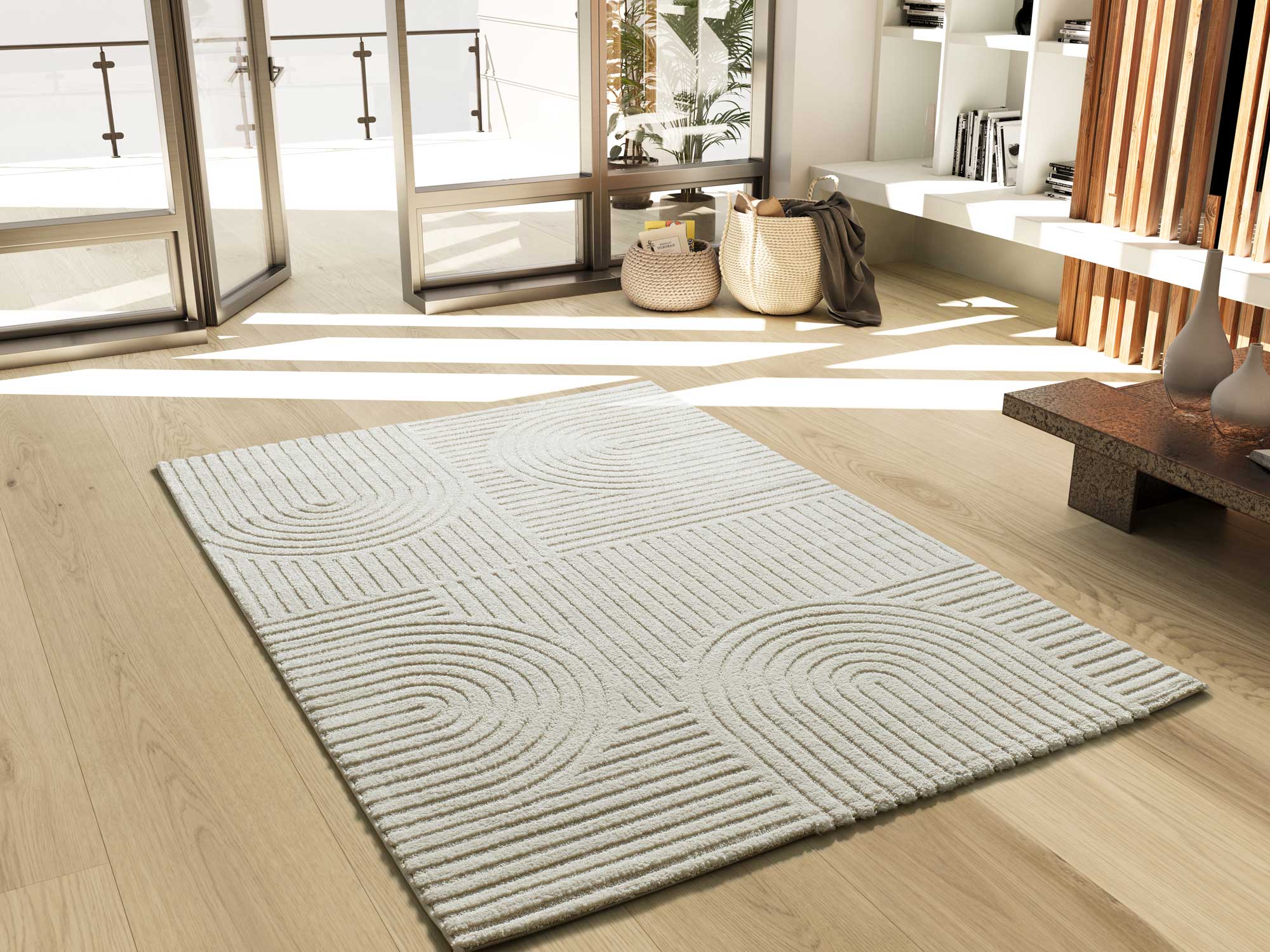 Atticgo Alfombra con relieve y diseño geométrico Verona 2293 Crema ambiente