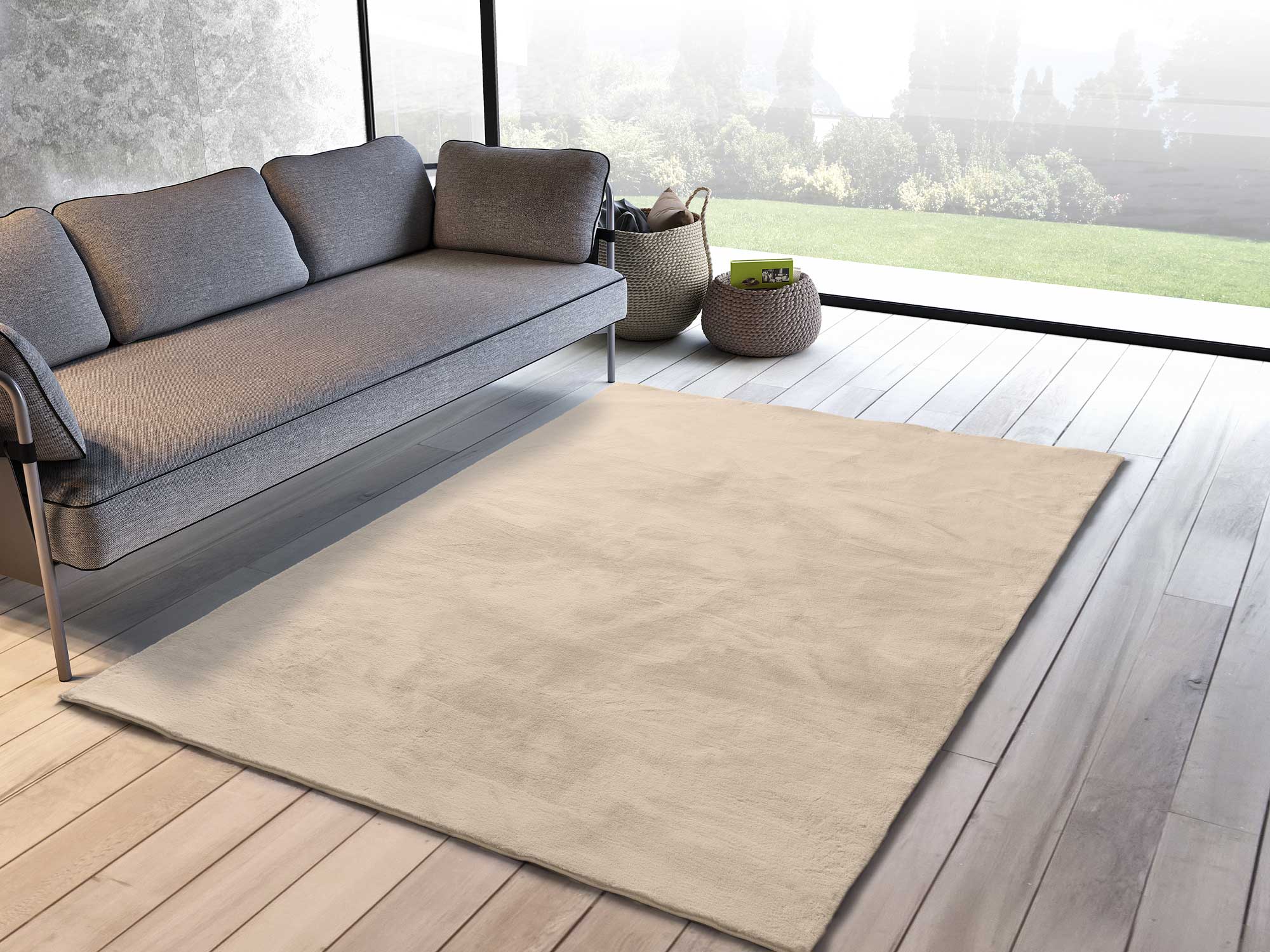 Atticgo Alfombra lavable Xiana Liso Beige ambiente