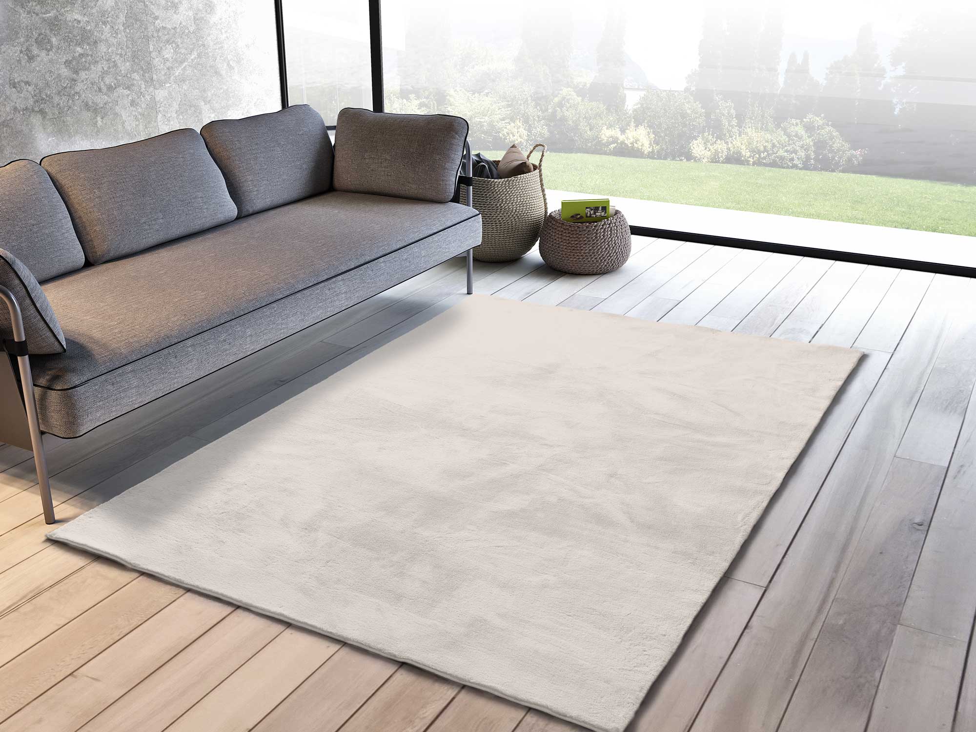 Atticgo Alfombra lavable Xiana Liso Blanco ambiente