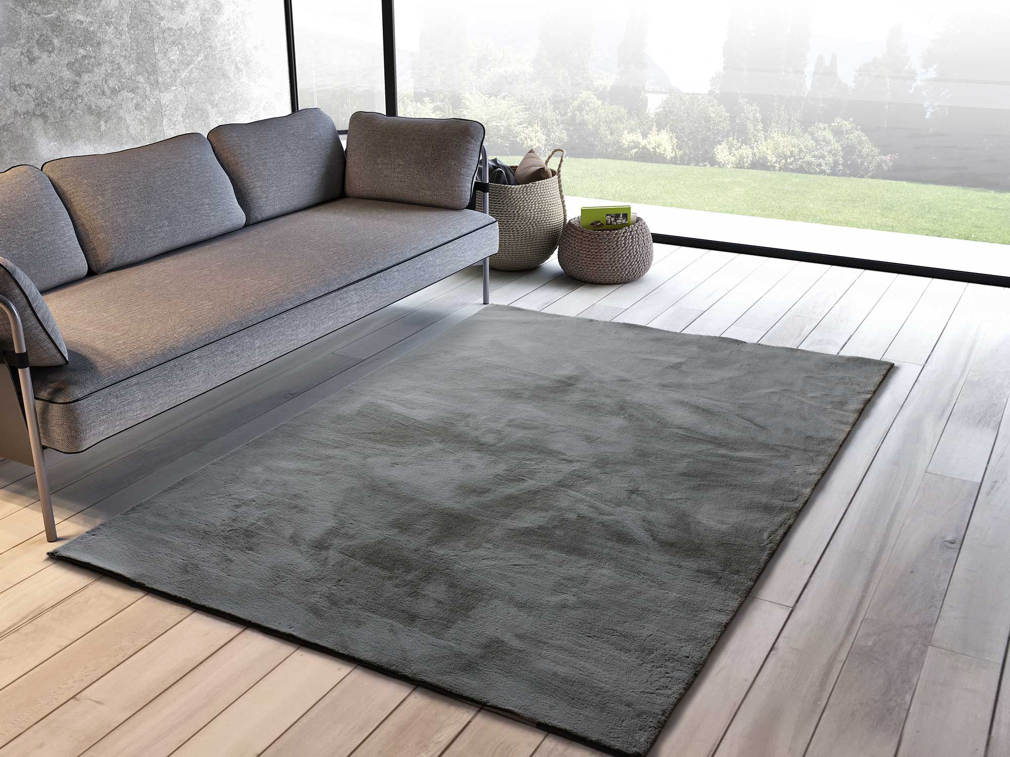 Atticgo Alfombra lavable Xiana Liso Gris ambiente