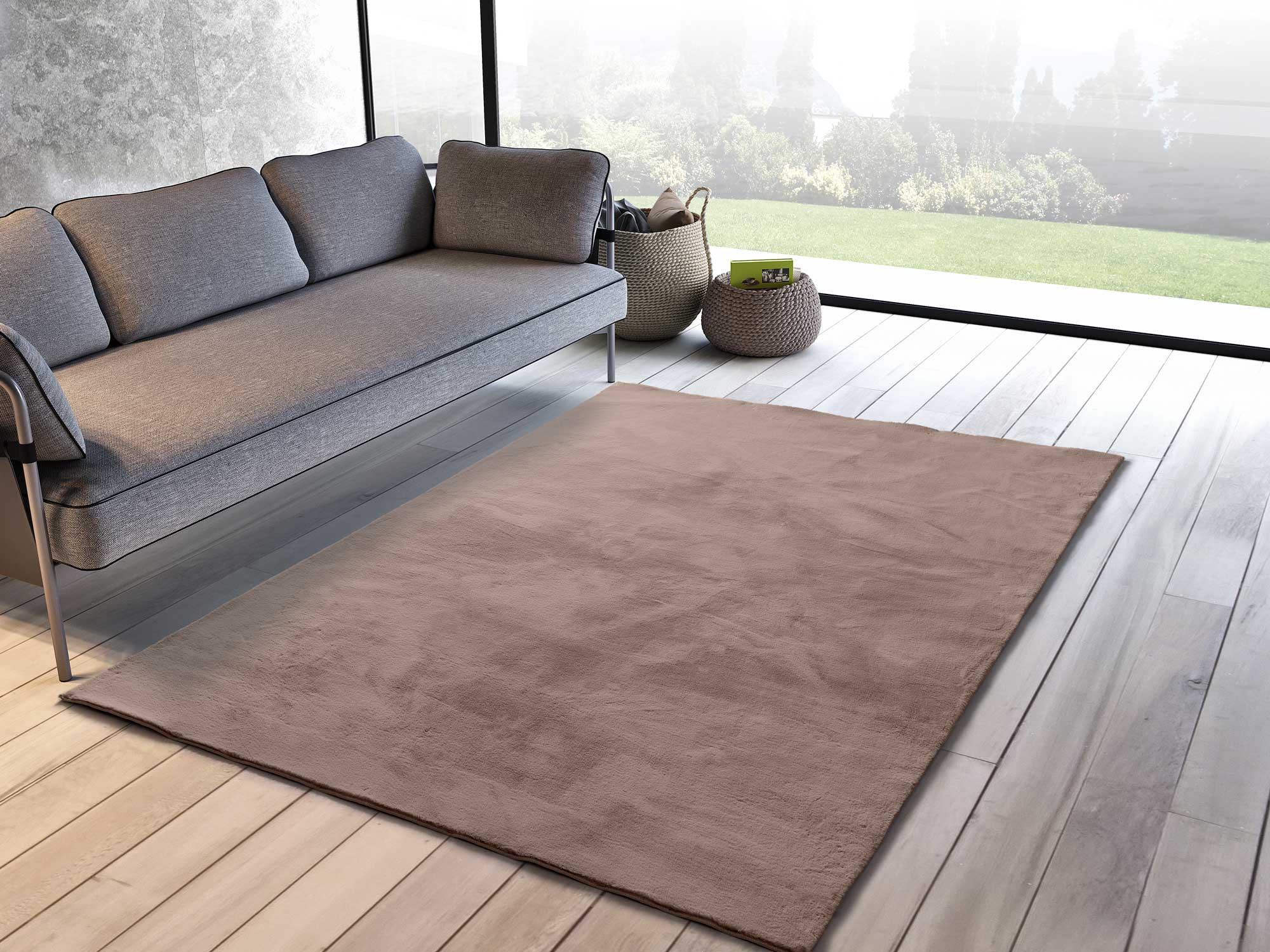 Atticgo Alfombra lavable Xiana Liso Vison ambiente