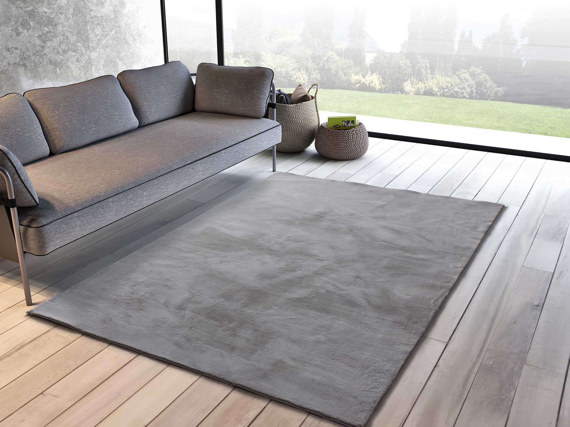 Atticgo Alfombra lavable Xiana Liso Plata ambiente