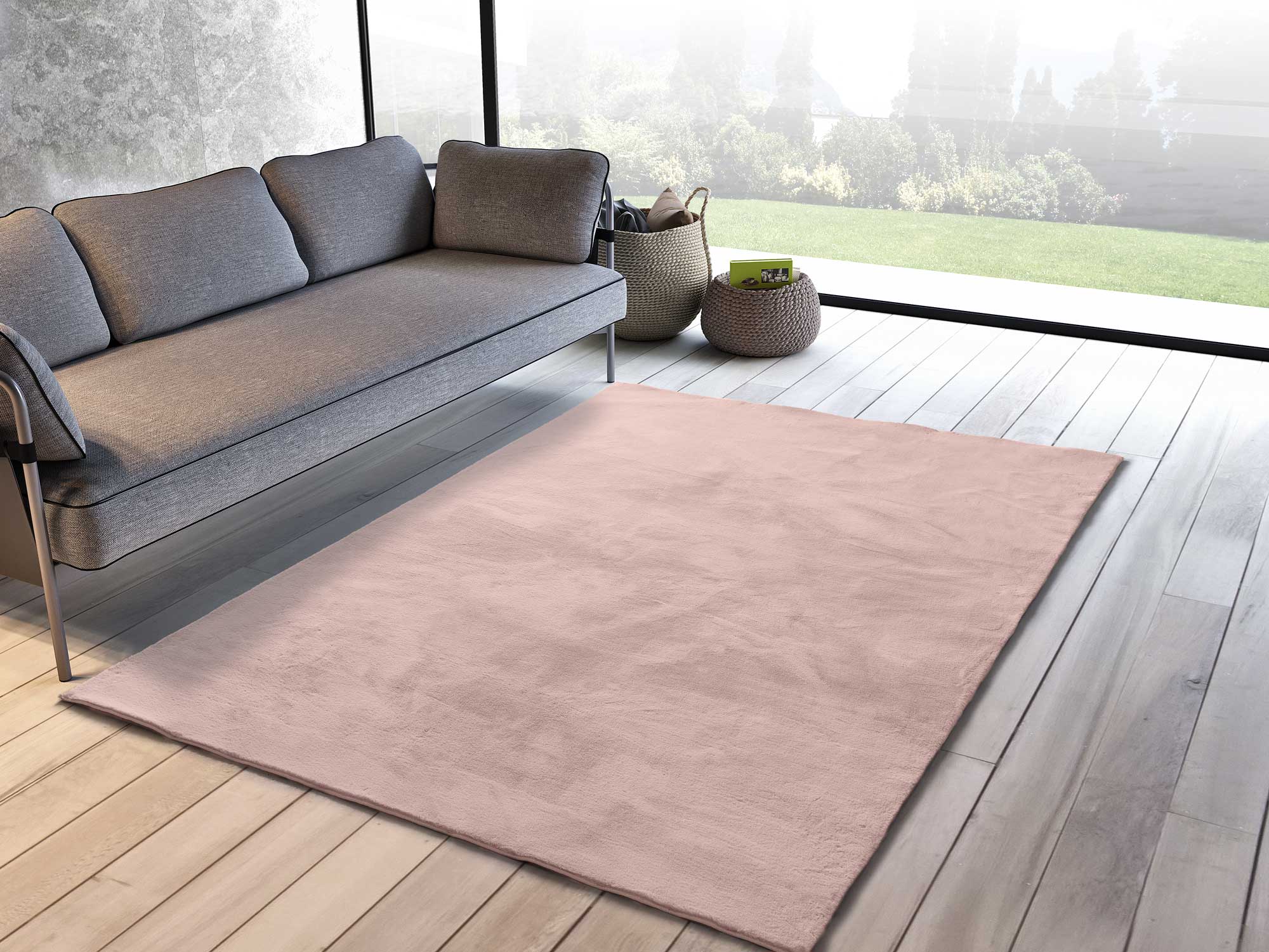 Atticgo Alfombra lavable Xiana Liso Rosa ambiente