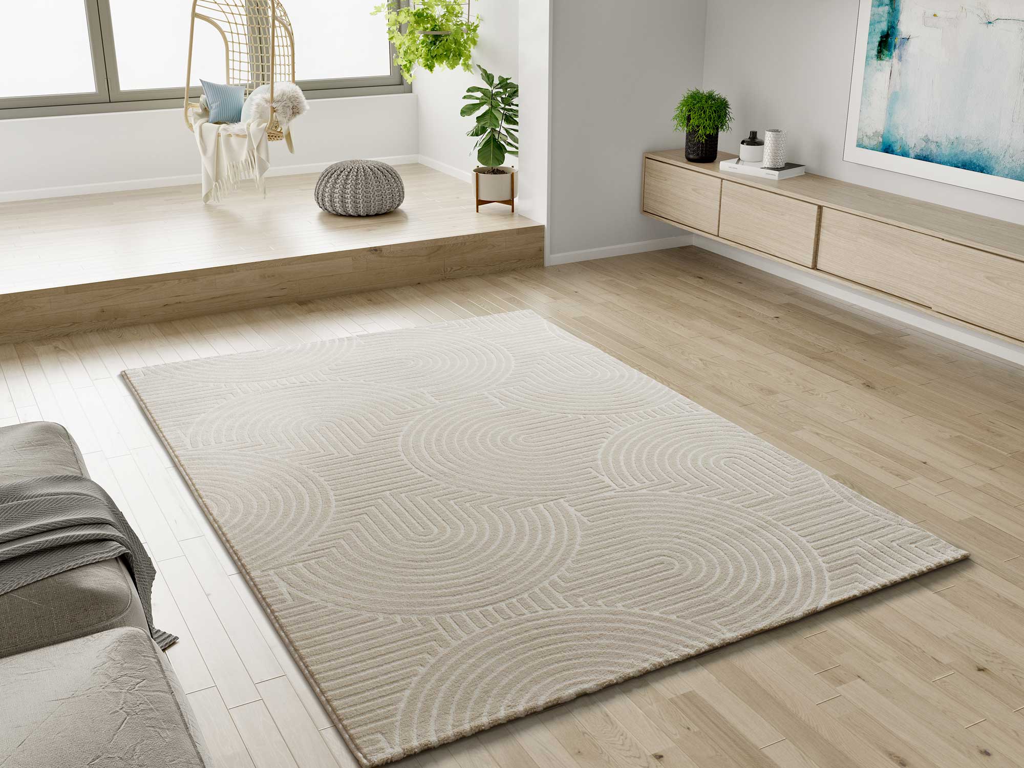 Atticgo Alfombra de estilo escandinavo con relieve Zen 12754 Blanco ambiente