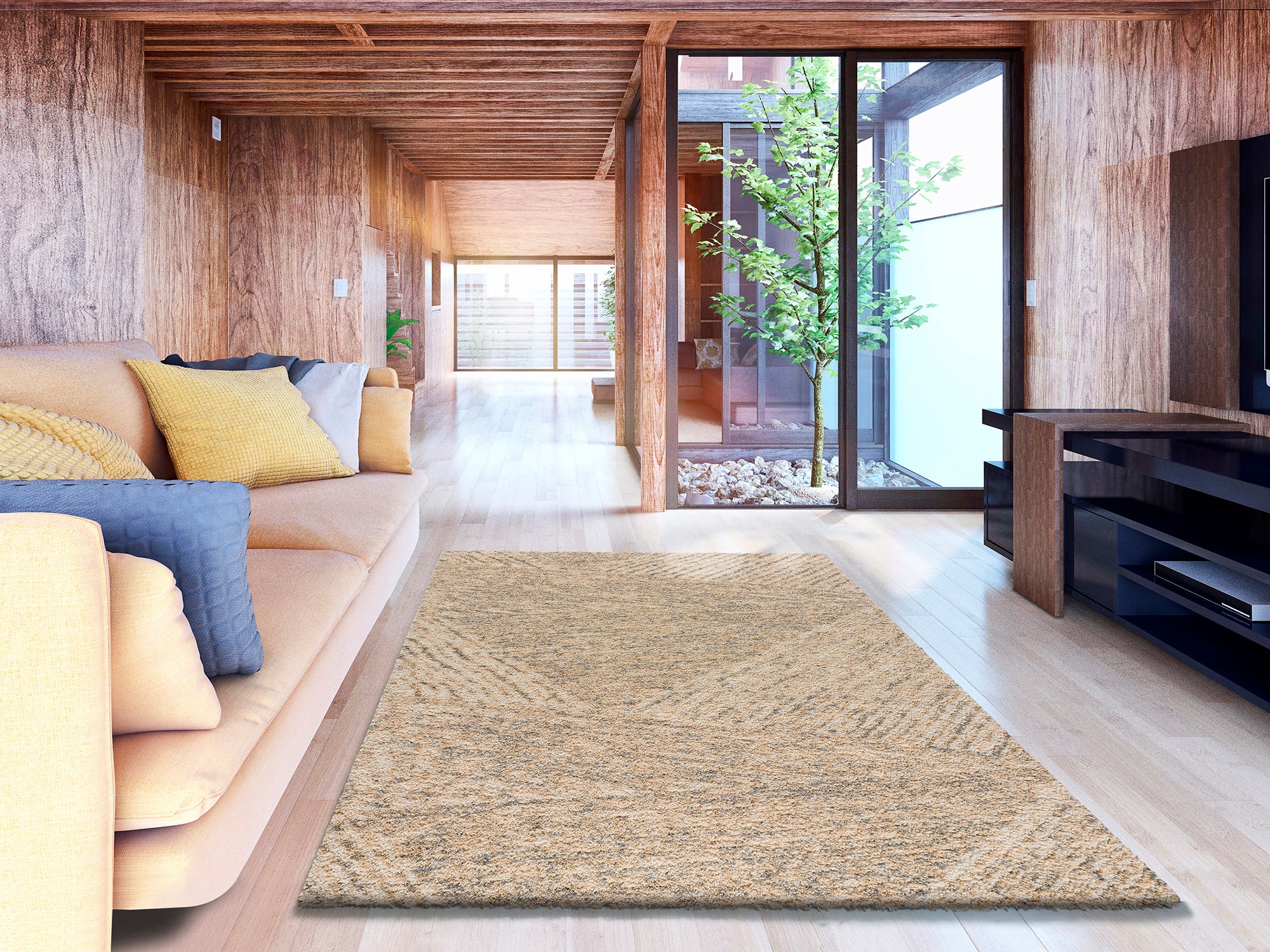 Atticgo Alfombra abstracta con relieve Enya 8698 Beige ambiente