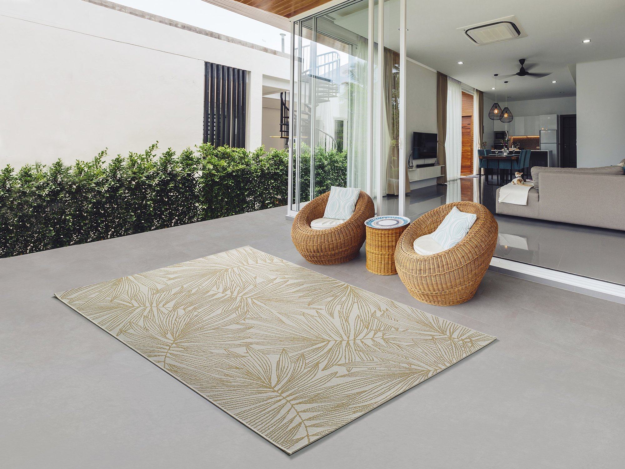 atticgo Alfombra exterior palmeras Hibis 16 mostaza ambietne